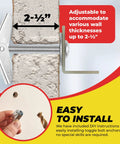 Heavy Duty Toggle Bolt Anchor Kit For Drywall Includes 1/8 X 2 In, 3/16 X 3 In, And 1/4 X 3 In Toggle Bolts for 2-1/2 inch wall thickness