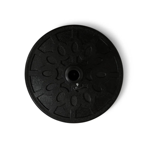 Top view of Heavy Duty 20 Lb Round Patio Umbrella Base With Resin Coated Calcium Carbonate Core in black finish