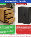 Compatibility details for Two Pack Drawer Locks With Keys For Cabinets And File Cabinets Zinc Alloy Desk Locks For Furniture Locker Showcases Black Keyed Different 40mm Locking Rod And 16mm Cylinder, showing suitable and not suitable cabinets.