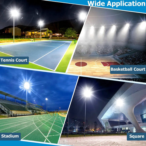 Beefy 300W LED Flood Light Twin Pack With 30000lm Stadium Style Daylight 7000K IP67 Waterproof Security Lights illuminating courts