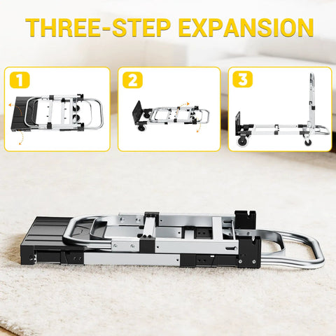 Heavy Duty Three In One Convertible Hand Truck Dolly Cart Built With Tough Rubber Wheels And Smart Swivel Casters For Hassle Free Freight Moving And Easy Warehouse Hauling Up To Six Hundred Pounds Capacity