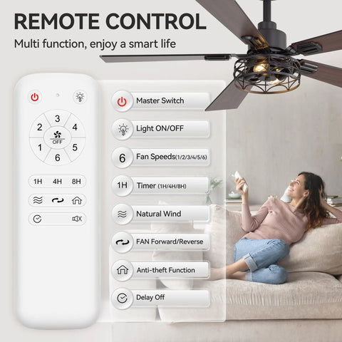 Remote control for Breezary 52" Farmhouse Ceiling Fans with Lights and Remote, featuring fan speeds and multiple functions.
