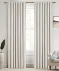 Total Blackout Curtains 96 Inches Long For Bedroom And Living Room Two Panel Set, Heavy Thermal Rustic Beige Linen Burlap Look
