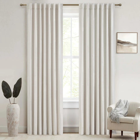 Total Blackout Curtains 96 Inches Long For Bedroom And Living Room Two Panel Set, Heavy Thermal Rustic Beige Linen Burlap Look