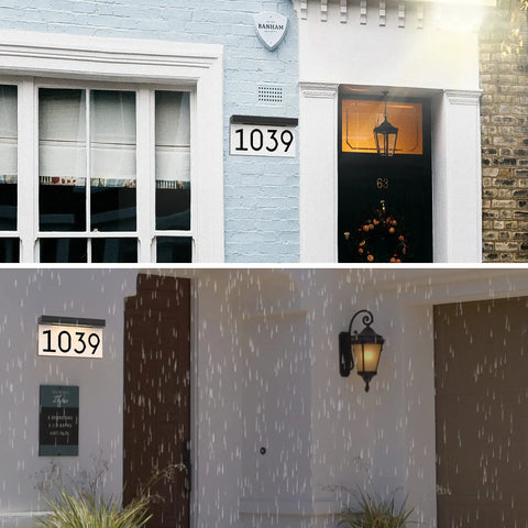 Solar Powered LED Address Sign For Outdoor Use With 3000K Warm White Light, Wireless Waterproof House Numbers Plaque That Illuminates At Night