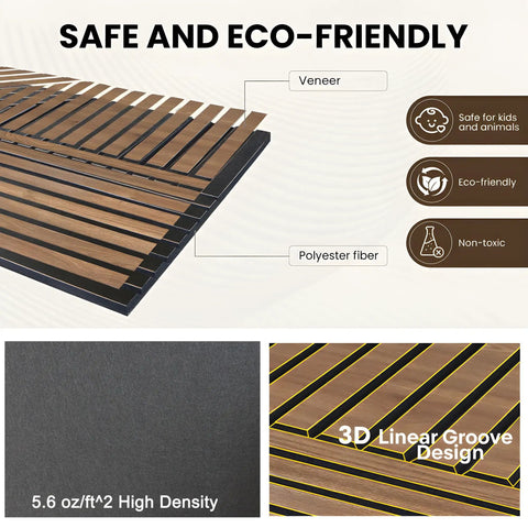 Top Shelf Acoustic Wall Panels Six Pack 24X24 Inch High Density Polyester Sound Dampening Boards showing veneer and polyester fiber details.