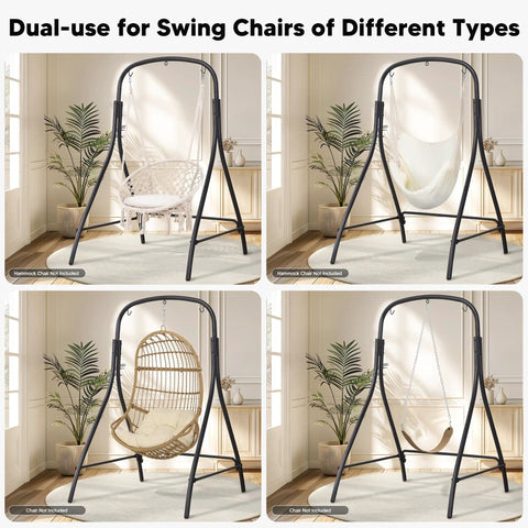 Beefy Heavy-Duty Steel Hammock Chair Stand With 400 Lbs Capacity in indoor setting, no hammock chair included, black.