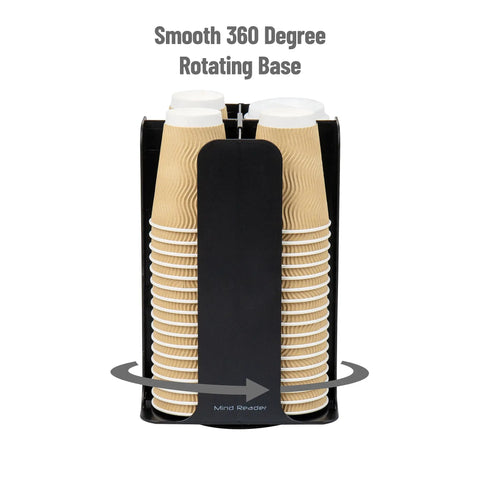 Cup Carousel And Condiment Organizer Set For Countertop Coffee Bar, Space Saving 11 Compartment Two Tier Organizer With 4 Compartment Cup And Lid Holder, Keeps Cups Lids Condiments Handy In Small Kitchens Black displaying stacked cups on rotating base