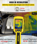 Pro Grade Thermal Imaging Camera 60x60 Infrared Resolution in use showing engine heat patterns and 2.8 inch color display