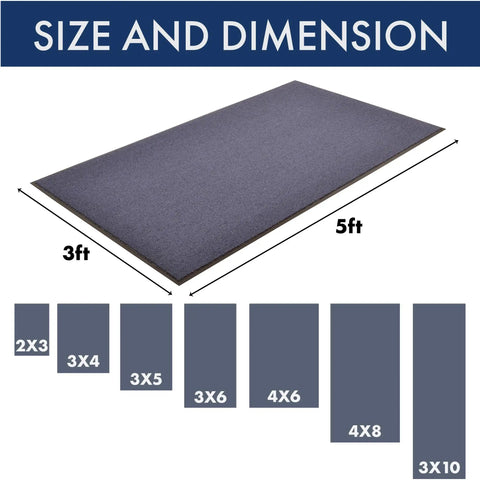 Ovation Entrance Mat 3 by 6 Blue for Home or Office Heavy Duty Tufted Decalon Pile Cleans and Dries Medium Traffic Low Profile Design