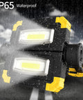 Rechargeable 360 Degree Rotating LED Work Light With 2000 Lumen Brightness in rain showing IP65 waterproof feature
