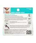 Instructions and packaging of Super Strong Black Lash Glue For Strip Lashes And Clusters With Biotin And Blueberry Extract.