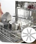 50 Piece Flexible Dishwasher Rack End Covers Tough Vinyl Caps For Prong Guard in a diswasher with pots and cutlery.