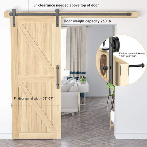 Heavy Duty 6.6ft Sliding Barn Door Hardware Kit Black For 1 3 8 Inch To 1 3 4 Inch Doors with wood door installation