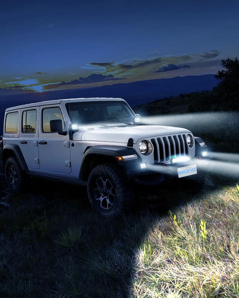 12 Inch LED Light Bar With 4 Inch LED Pod Lights Kit 54000LM Triple Row Spot Flood Offroad Lights on SUV at night