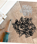 Hella Strong Invisible Furniture Connector Brackets with screws and screwdriver, black metal clips for easy assembly.