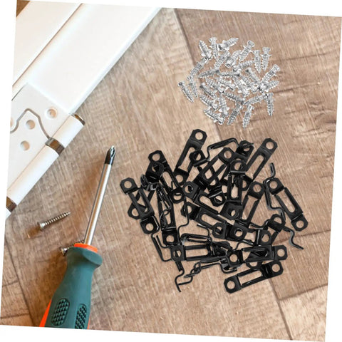 Hella Strong Invisible Furniture Connector Brackets with screws and screwdriver, black metal clips for easy assembly.