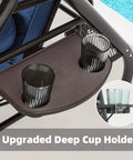 Upgraded cup holder detail on Three Seat Outdoor Porch Swing With Adjustable Canopy And Stand, Convertible Patio Glider Bed