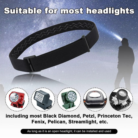 Elastic Headlamp Strap Replacement Band For Comfort Fit, nylon strap in black, suitable for various headlamp brands, 4 pack