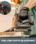 Person using Nitro 20V Cordless Crown Stapler With Air Impact Technology For Heavy Duty Fastening Drives One Quarter Inch Staples.