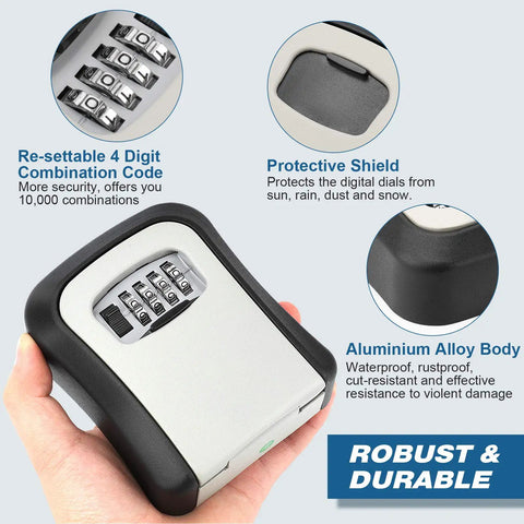 Weatherproof Wall Mounted Key Safe Box With 5 Key Capacity And Resettable 10,000-Combination Lock For Indoor And Outdoor Use, Built Tough Key Storage For Home, Vacation Home, Garage And Emergency Access