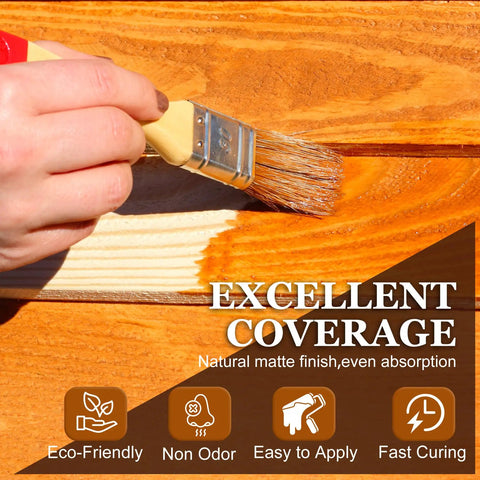 Applying Red Cherry Wood Stain Water Based Matte Finish Fast Drying Formula on wood for even absorption and coverage.