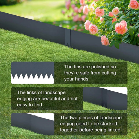 Easy Install No Dig Landscape Edging Kit With Galvanized Steel, Navy Blue Powder Coated Bendable Border Strips shown in garden