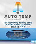 Close-up of 25 Foot Heated Water Hose For RVs With Self Regulating Heating Cable, showing freeze protection to -40 degrees.