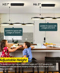 Dimmable 54W LED Chandelier With Remote Control over kitchen island with adjustable height for dining table use
