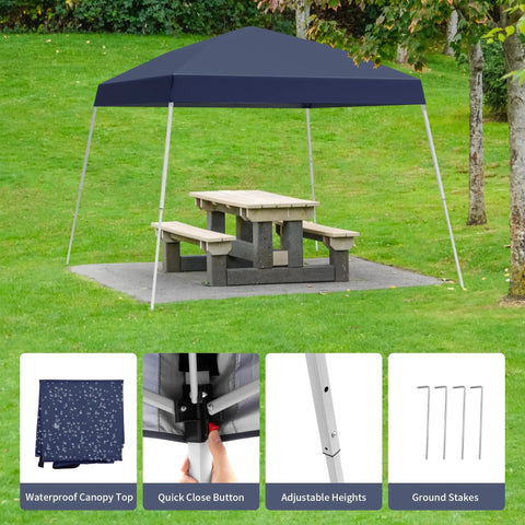 Fast Pop Up Canopy Tent 10x10 Ft With Slant Legs, Instant Setup In A Snap, portable gazebo over park picnic table