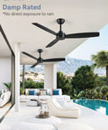 2 Pack 52 Inch Outdoor Ceiling Fans With Remote Black No Light Quiet Reversible DC Motor 6 Speeds 3 Blade Modern Ceiling Fans For Patio Living Room Or Bedroom Damp Rated For Indoor And Covered Outdoor Use installed on patio ceiling