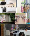 Wall Mounted Broom And Mop Holder With Six Hooks And Five Position Tool Organizer Rack For Home Kitchen Garage And Garden Built Tough Heavy Duty ABS Construction Keeps Wet Mops And Rakes Secure installed in various locations