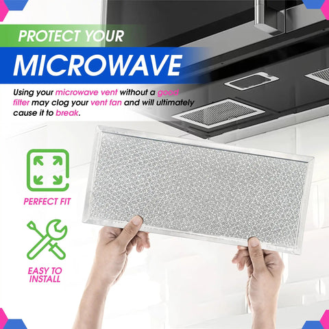 Hands holding Microwave Grease Filter Replacement 5.78 Inch By 12.91 Inch Aluminum Mesh Screen Fits W10208631A Vent Fan