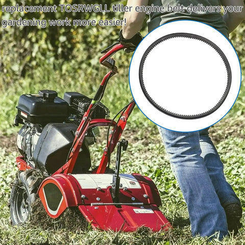 Drive Belt Replacement For Rear Tine Tiller Fits 12 X 728 4L Tooth HA and person using red Earthquake tiller