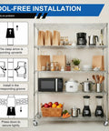 Rugged Five Tier Heavy Duty Wire Storage Rack On Wheels With Shelves Rust Resistant Steel Waterproof Liners NSF Certified Stable