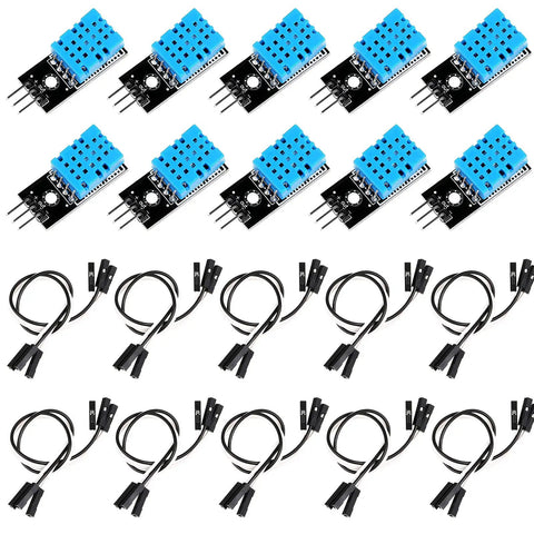 DHT11 Temperature And Humidity Sensor Module 10 Pack Digital Single Bus 3.3V-5V With Wires For Arduino And Raspberry Pi