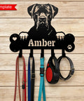 Custom Name Boxer Wall Mount Leash Holder With Bone Plaque And Hooks, Key And Leash Organizer, Dog Room Decor