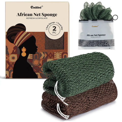 African Net Sponge Exfoliating Bath Loofah For Deep Cleansing Body Scrubber 45 Inch Set with Packaging