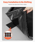 Close-up of Heavy Duty Containment Mat For Garage Floor 7 Ft 9 In By 18 Ft Non Slip PVC Waterproof Floor Protector showing hook and loop tape for easy installation.