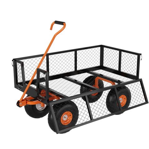 Heavy Duty Steel Garden Cart With 500 Lbs Capacity 3 In 1 Pullable Wagon featuring 10 Inch Wheels and weatherproof frame