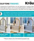 Gold-tone faucet finishes under different lighting conditions; natural light, warm light, cool light; for Dishwasher Air Gap In Brushed Gold Kit That Prevents Backflow And Keeps Dishes Clean No Nonsense Installation 9 Inch Overall Height Durable Air Gap Kit Included For Easy Kitchen Setup.