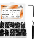 420 Piece M4 Countersunk Hex Socket Screws Set With 6 8 10 12 16 20 25mm Black Iron Hex Bolts, washers visible in box