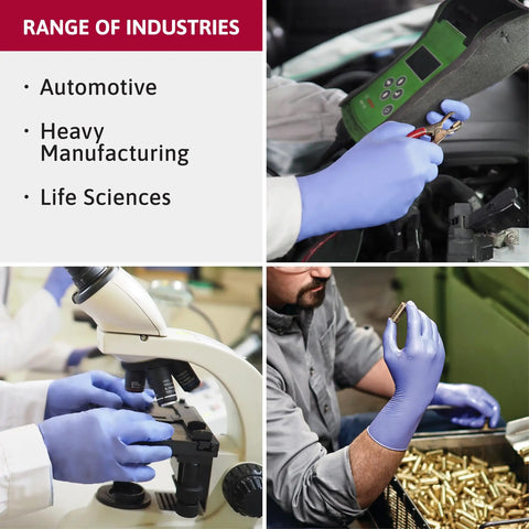 Heavy Duty Disposable Nitrile Exam Gloves Latex Free And Powder Free Violet Large Box Of 100 used in automotive and lab settings.
