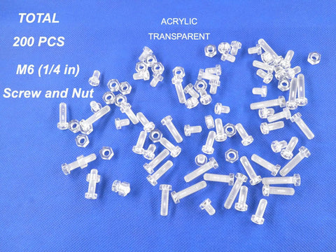 Lightweight Acrylic Screws And Nuts M6 Metric Hardware Kit 200 Pieces assorted lengths 8 to 25 mm transparent fasteners for DIY projects