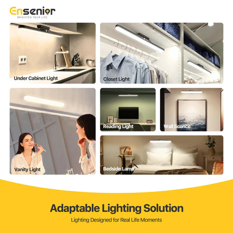 Rechargeable Motion Sensor Light Bar With 2000mAh Battery Dimmable Wireless Under Cabinet Lighting Digital Battery Display in various settings