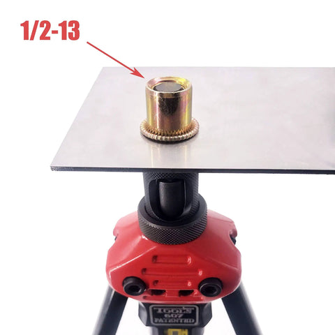 Pro Grade 16 Inch Rivet Nut Tool Kit With 15 Metric And SAE Mandrels, 1/2-13 rivet nut installed on metal panel