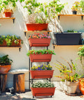 4 Tier Vertical Raised Garden Bed With Legs For Indoor And Outdoor Use, Space Saving Planter With Colorful Flowers, Brick Red Finish