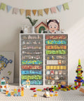 Rolling Storage Cart With 10 Large Clear Drawers, holding toys in a playroom, with colorful blocks and decor around.