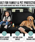 Child and dog on Full Set Cloth Car Seat Covers With Universal Fit For Front Seats And Split Rear Bench, Airbag Compatible