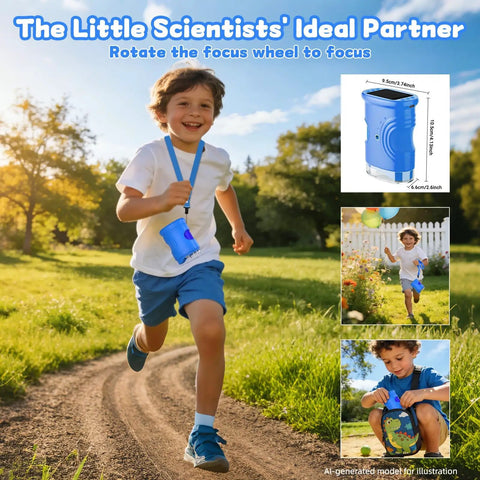 Kids Pocket Digital Microscope With 2.0 Inch IPS Screen 1080p Photo Video 50X To 1000X Magnification Eight LED Lights Portable STEM Toy For Ages 3, 6, And 12 Boys And Girls Blue on child running outdoors
